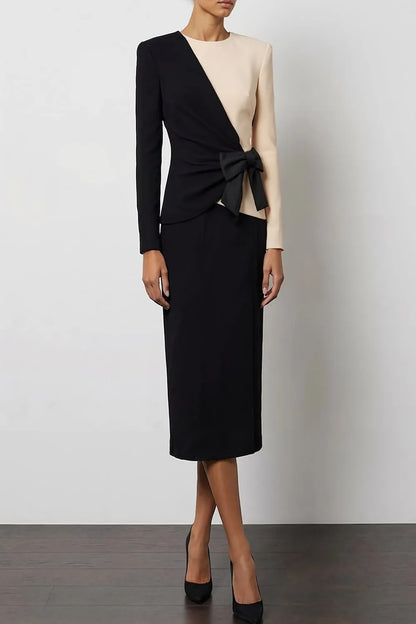 Asymmetric Wrap Midi Dress with Side Bow