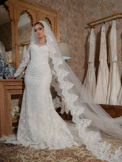 Lace Sweetheart Long Sleeve Mermaid Wedding Dress
