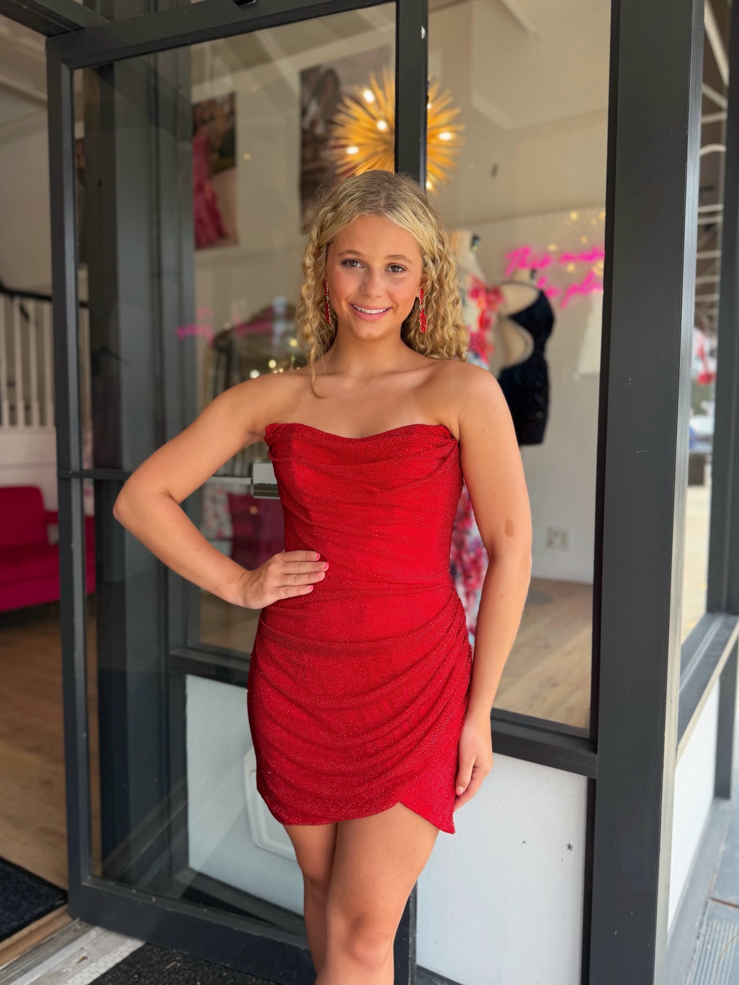 Strapless Glitter Bodycon Mini Dress with Side Ruching
