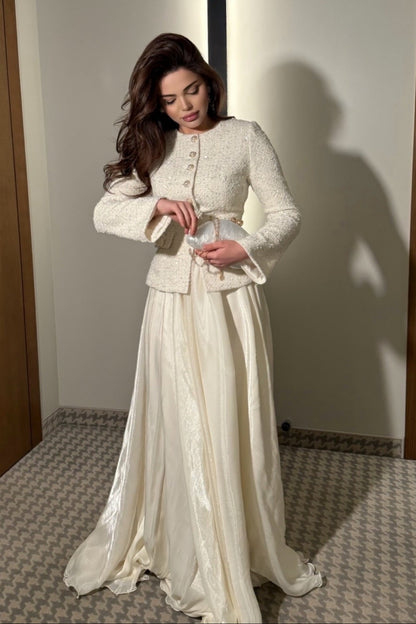 Tweed Jacket and Flowing Maxi Skirt Formal Set