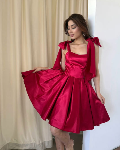 Satin Corset Mini Dress with Shoulder Bows