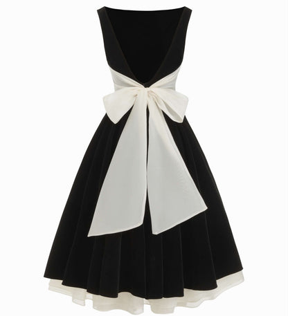 Velvet Bateau Midi Dress with Contrast Hem