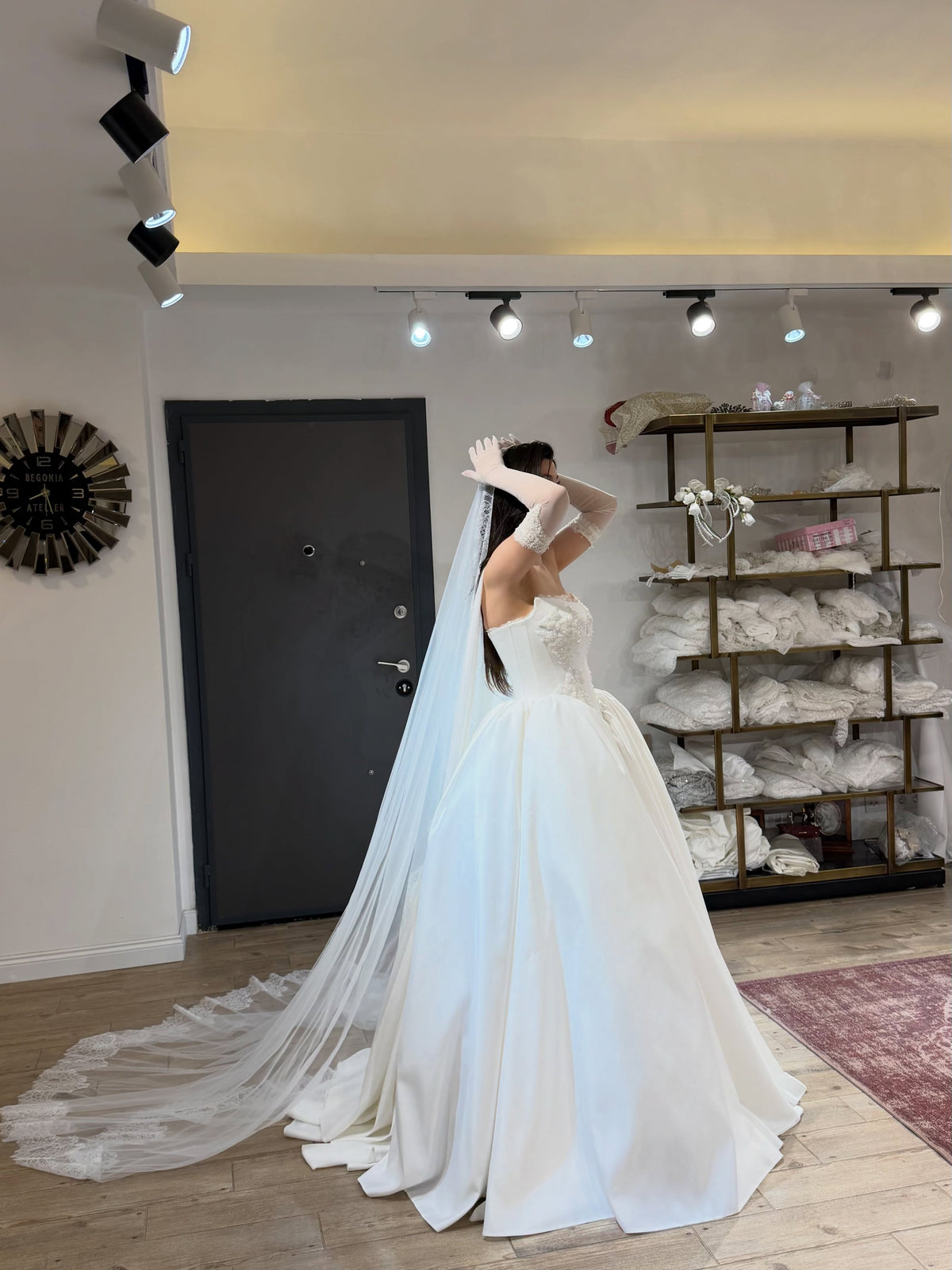 Basque Waist Ball Gown Wedding Dress with Cape