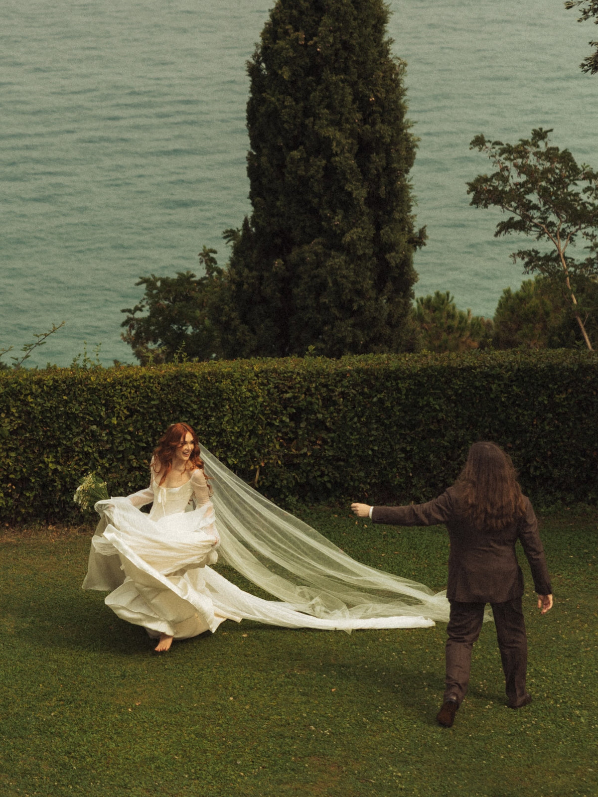 Square Neck Wedding Dress with Bell Sleeves