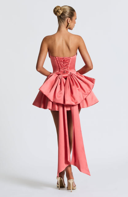 Strapless Satin Corset Mini Dress with Statement Bow