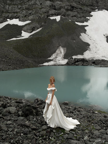Strapless High-Low Satin Wedding Dress with Train