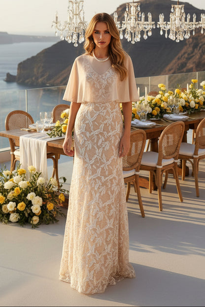 Embroidered Cape Maxi Gown