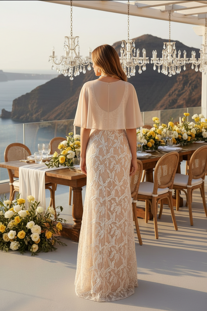 Embroidered Cape Maxi Gown