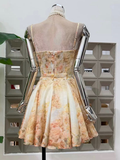 Floral Print Sweetheart A-Line Mini Dress