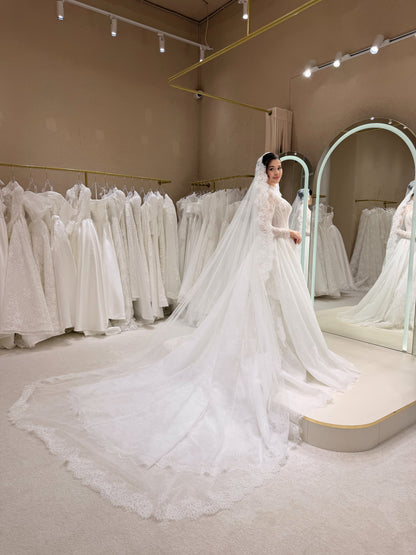 Lace High Neck Long Sleeve Corset Ball Gown Wedding Dress