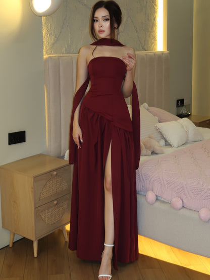 Convertible Halter Evening Gown with High Slit
