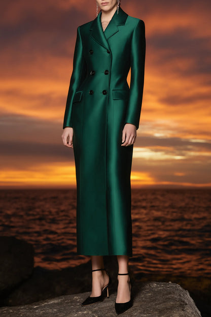 Double-Breasted Long Coat Dress with Lapels