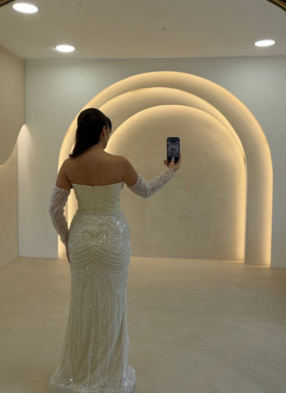 Beaded Corset Mermaid Gown with Detached Sleeves
