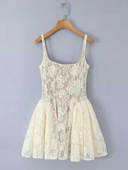 Spaghetti Strap Lace Mini Fit and Flare Dress
