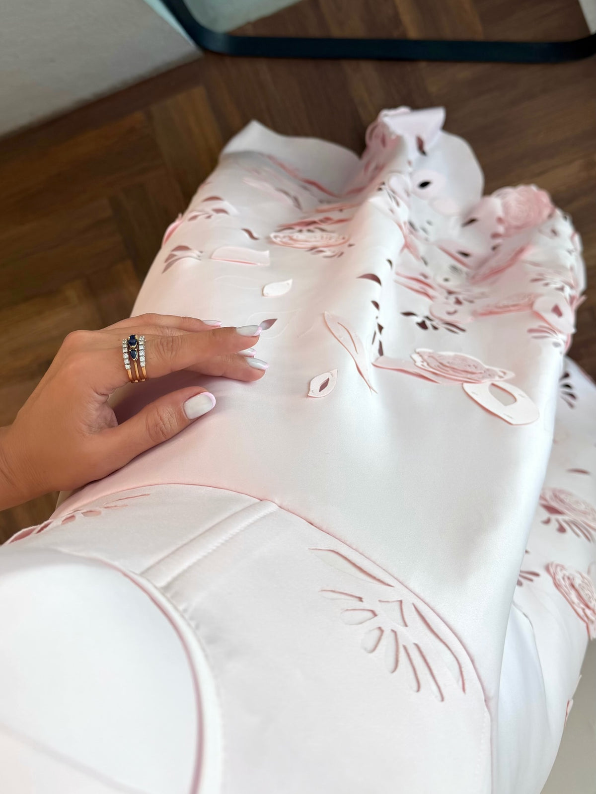 Cut-Out Floral A-Line Gown with Corset Bodice