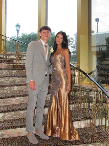Halter Cut-Out Mermaid Evening Gown with Slit