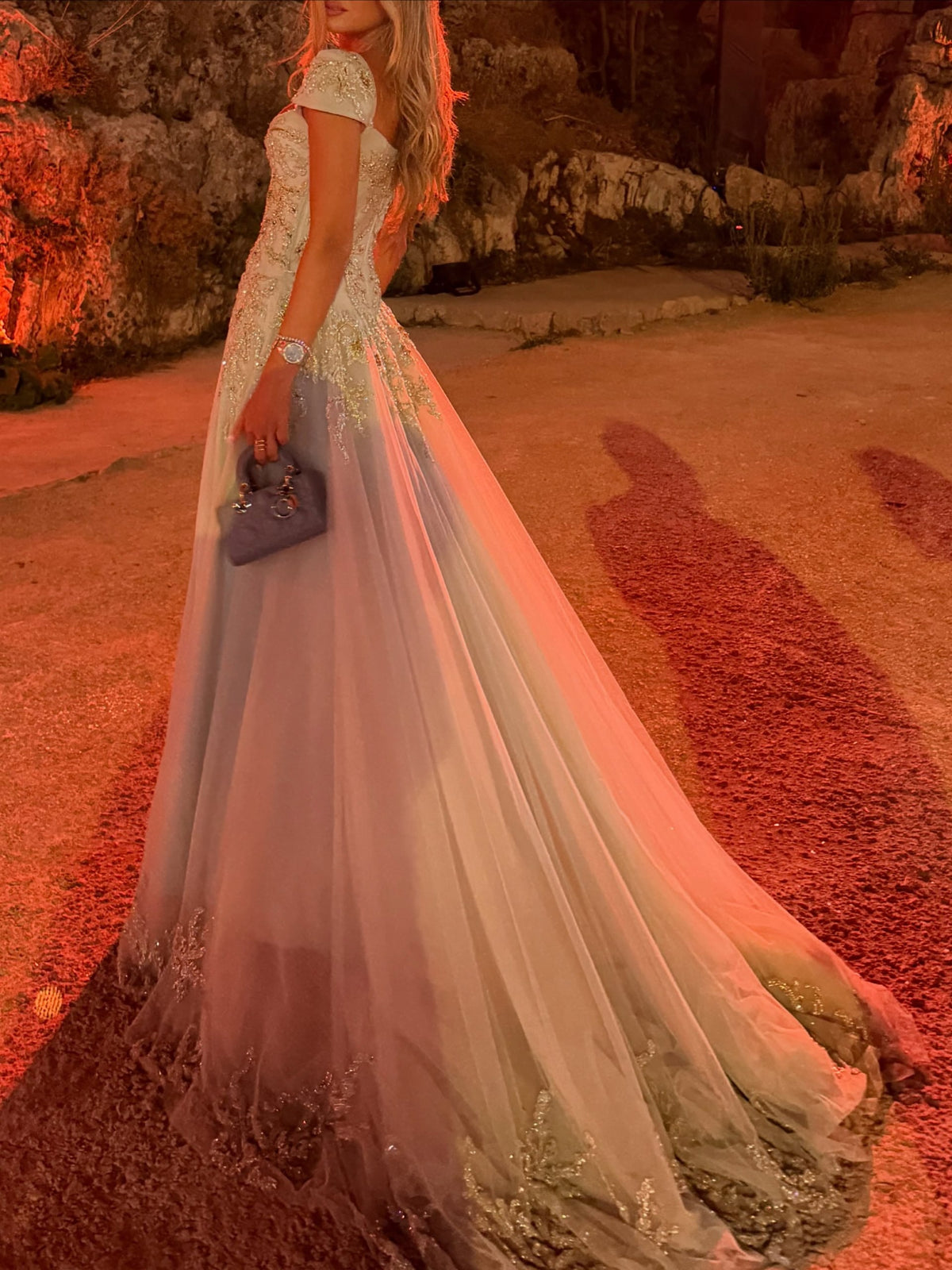 Embellished A-Line Evening Gown with Train