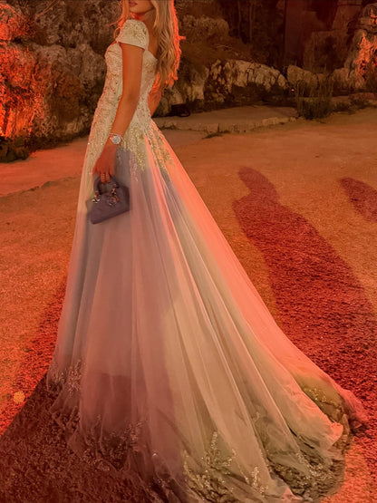 Embellished A-Line Evening Gown with Train