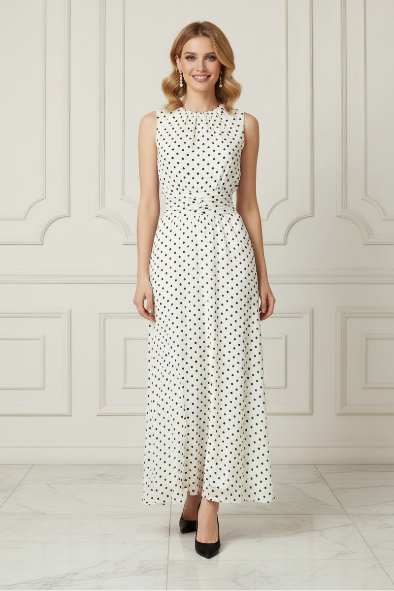 Polka Dot Sleeveless A-Line Maxi Dress