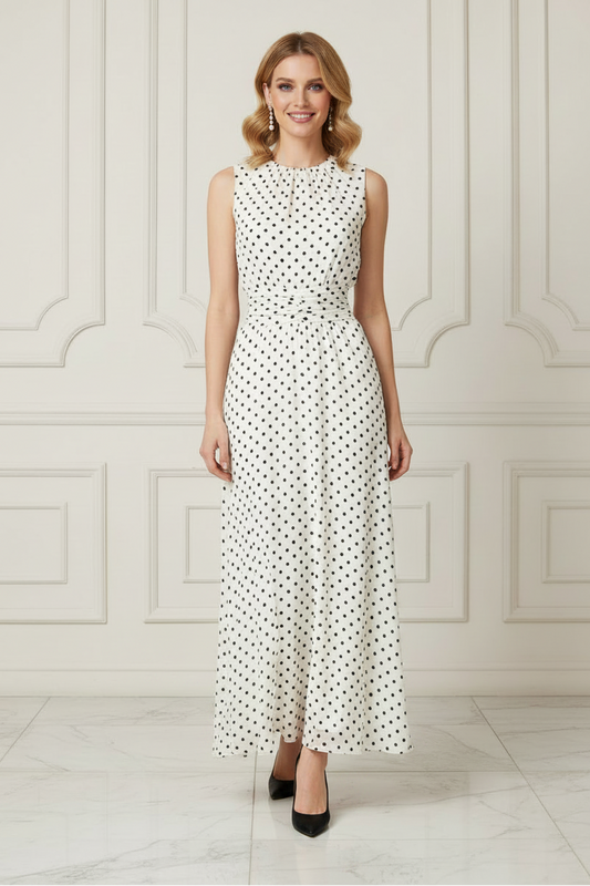 Polka Dot Sleeveless A-Line Maxi Dress