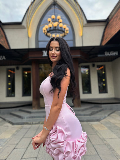 Satin Corset Mini Dress with 3D Flower Ruffles