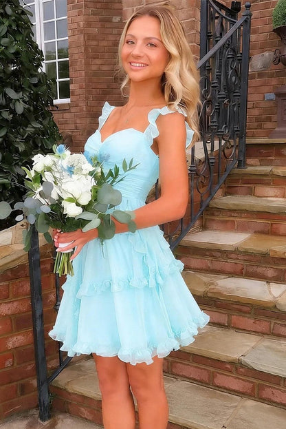 Tiered Ruffle Cut-Out Tulle Mini Dress