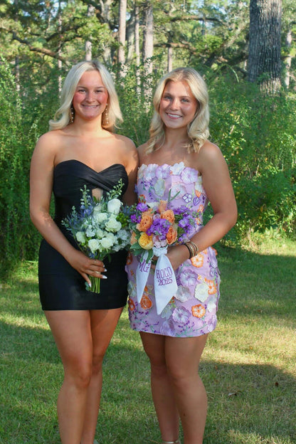 Strapless 3D Floral Applique Mini Dress