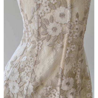 Strapless Floral Lace Corset A-Line Mini Dress