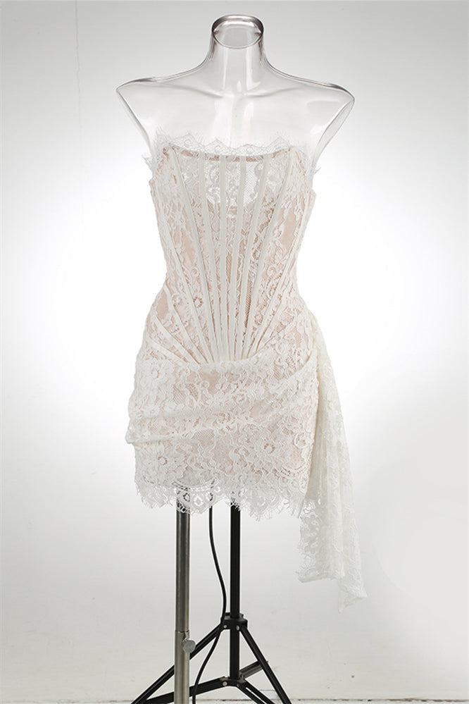 Strapless Lace Corset Mini Dress with Side Drape