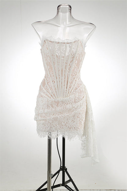 Strapless Lace Corset Mini Dress with Side Drape