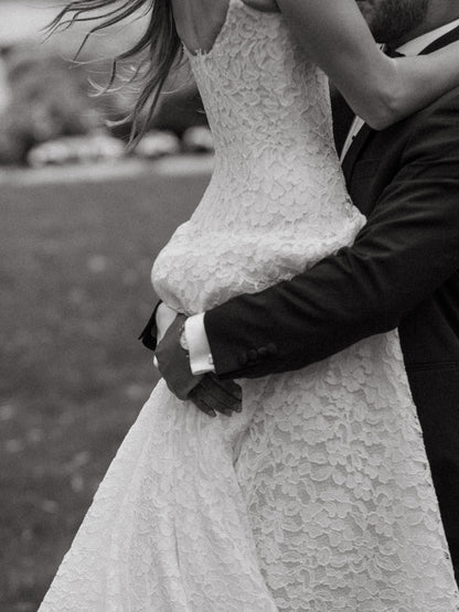 Strapless Lace A-Line Wedding Dress with Train