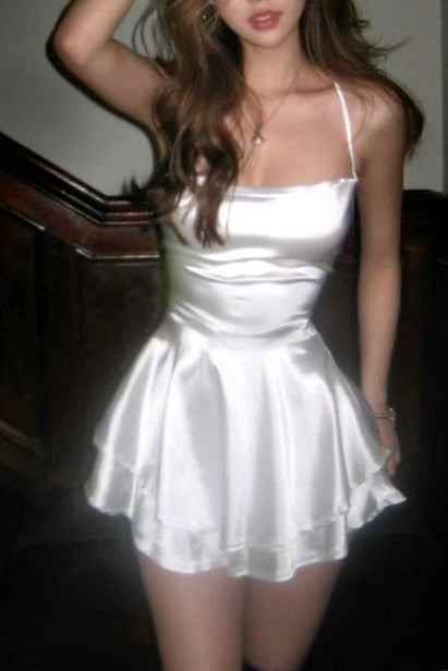 Satin Tiered A-Line Mini Dress