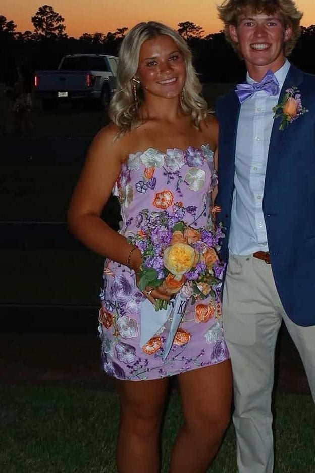 Strapless 3D Floral Applique Mini Dress