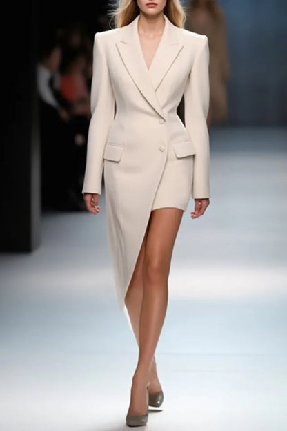 Asymmetrical Blazer Mini Dress with Notched Lapels