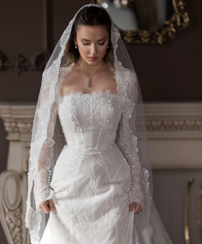 Illusion Long Sleeve Corset Mermaid Wedding Dress