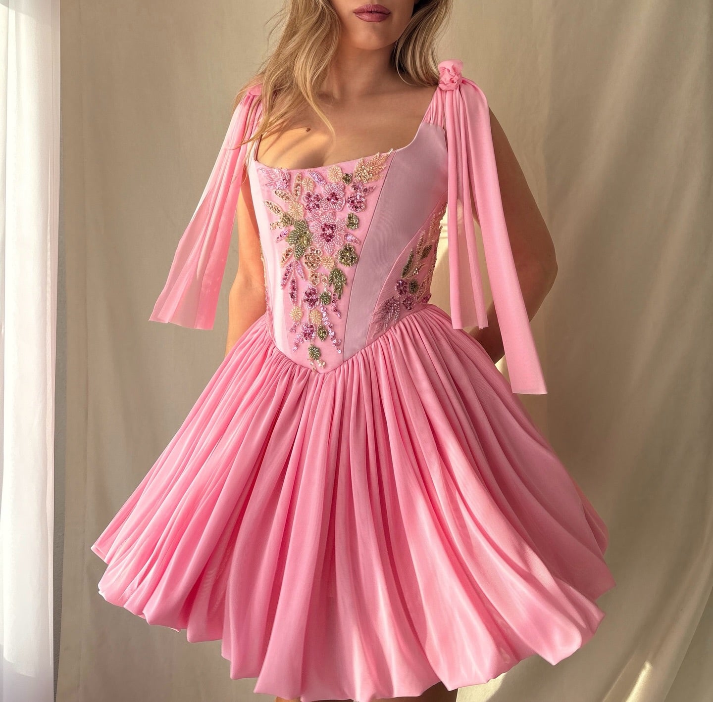 Embroidered Corset Mini Dress with Bubble Skirt