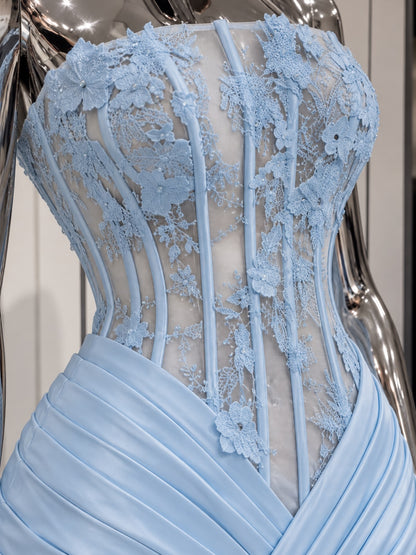 Strapless Corset Gown with Pleated Bow Detail
