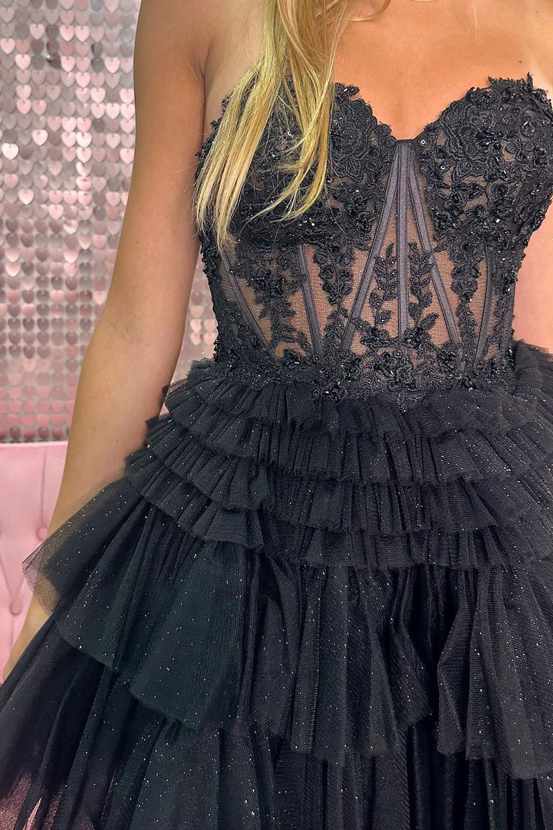 Strapless Tiered Ruffle Corset Mini Dress