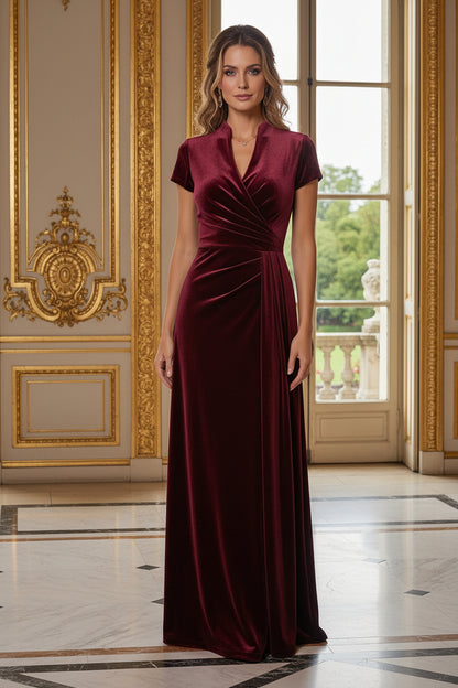 Velvet Maxi Gown with Draped Waist and Pockets