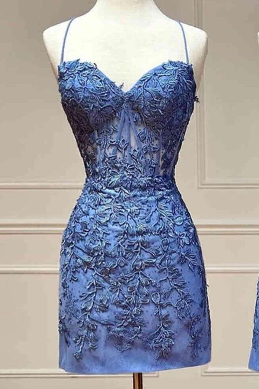 Lace Corset Homecoming Dress with Crisscross Back