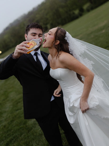 Strapless Satin Ball Gown Wedding Dress with Cathedral Train