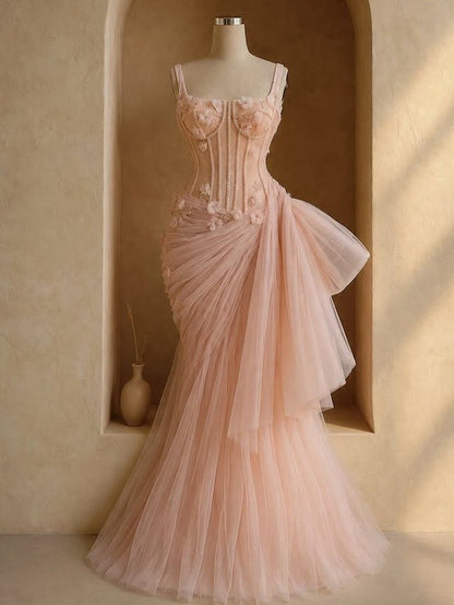 Corset Tulle Mermaid Evening Gown with Side Draping