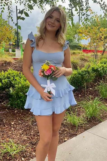 Tiered Ruffle Lace-Up Back Mini Dress