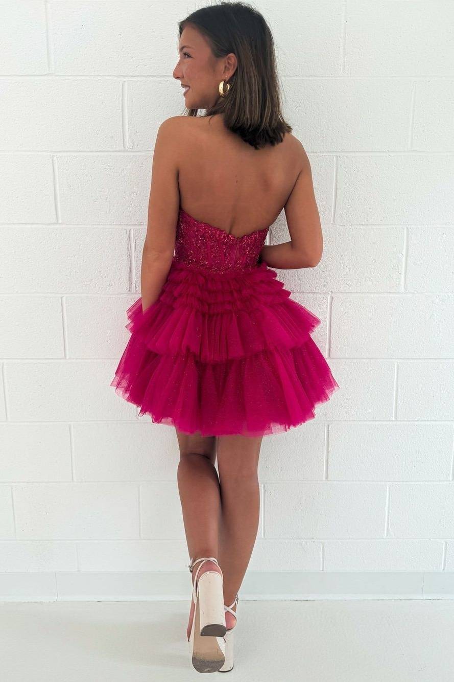 Halter Deep V-Neck Tiered Tulle Mini Dress