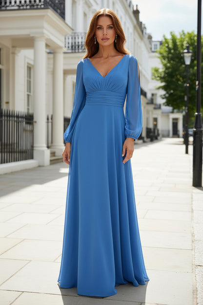 Long Sleeve A-Line Evening Gown with Sleeve Slit Detail