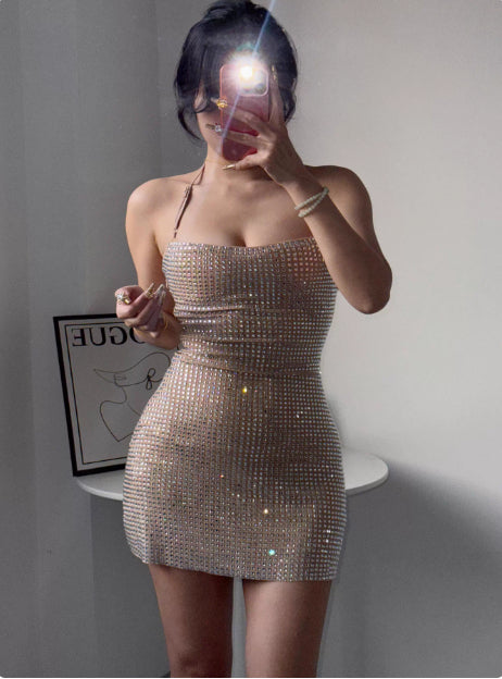 Rhinestone Halter Bodycon Mini Dress