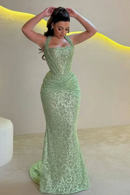 Halter Corset Ruched Mermaid Evening Gown