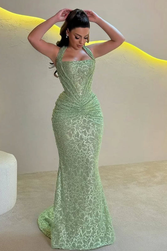 Halter Corset Ruched Mermaid Evening Gown