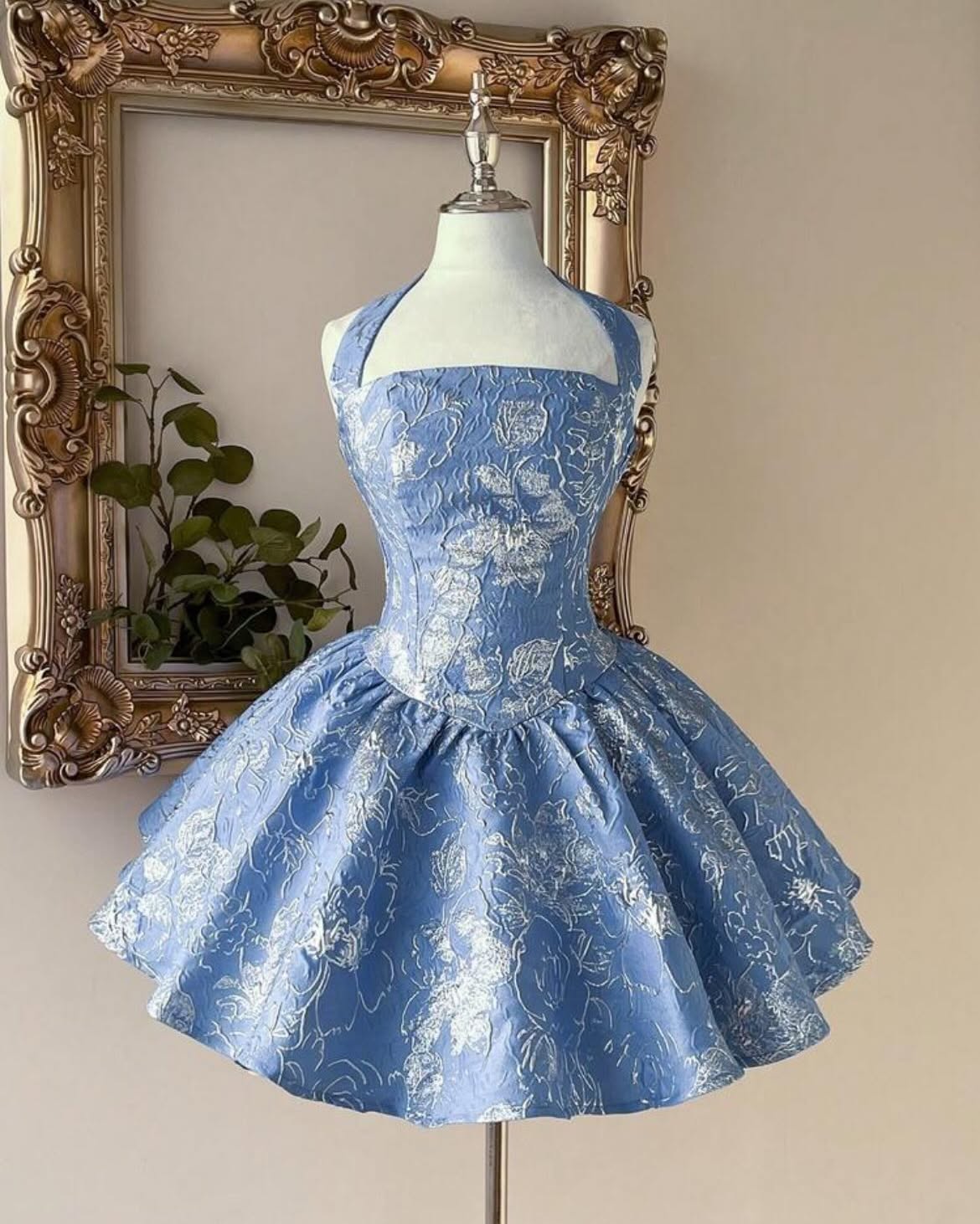 Jacquard Halter Mini Dress with Corset Bodice