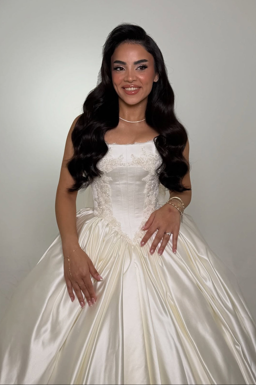 Strapless Basque Waist Satin Ball Gown Wedding Dress